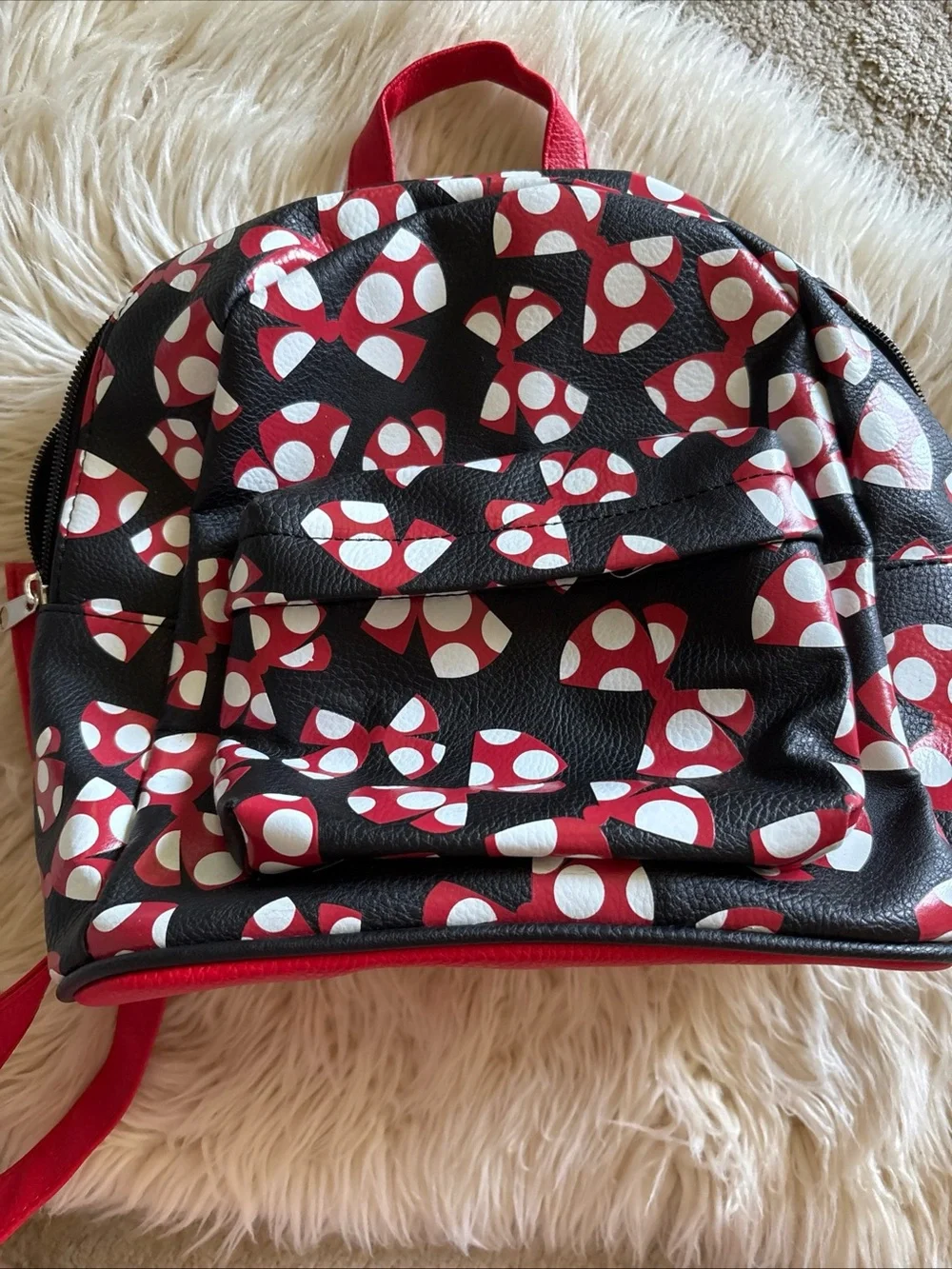 Disney Parks Minnie Mouse BOWS Mini Backpack Polka Dot Bag Handbag World EUC